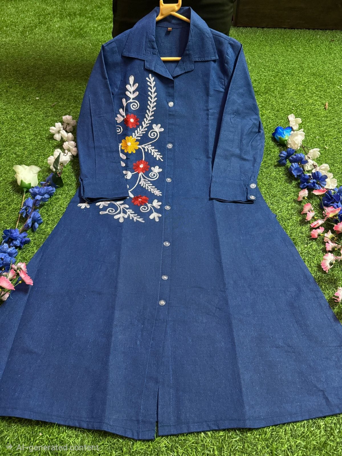 Royal Blue Embroidered Kurti